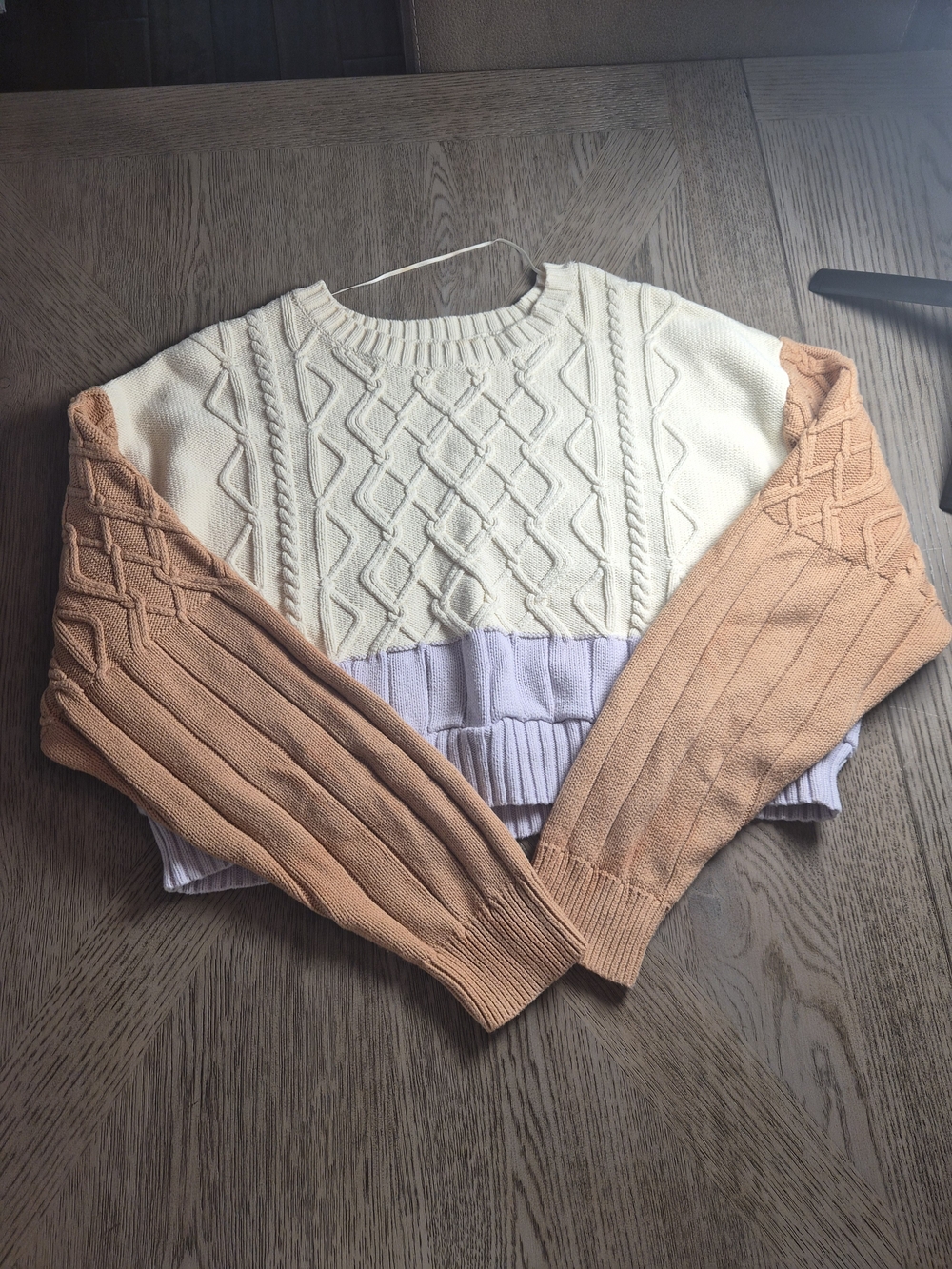 Kendall & Kylie Cream, Peach & Lilac Colorblock Cable Knit Sweater